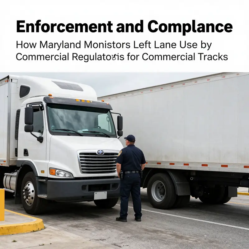 Commercial trucks on a Maryland highway adhering to lane regulations.
