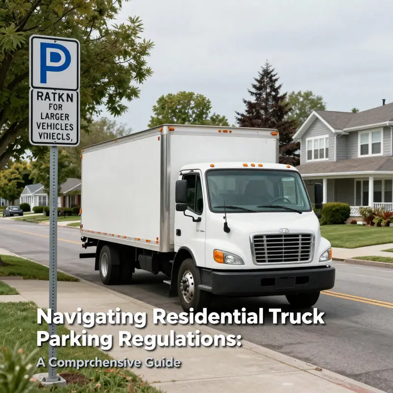 Parking regulations displayed in a residential area where commercial trucks are restricted.