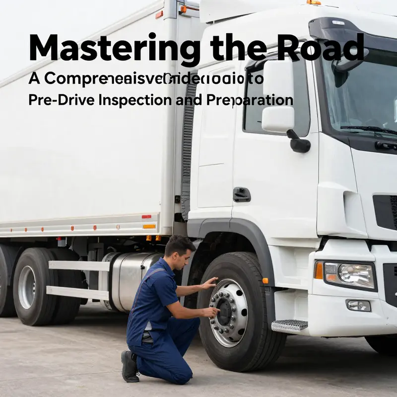 A driver conducting a pre-drive inspection to ensure vehicle safety and readiness.