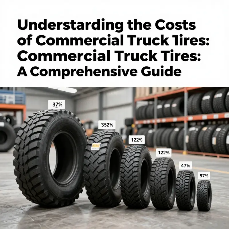 A comparison of various sizes of commercial truck tires, illustrating the price ranges associated with each size category.