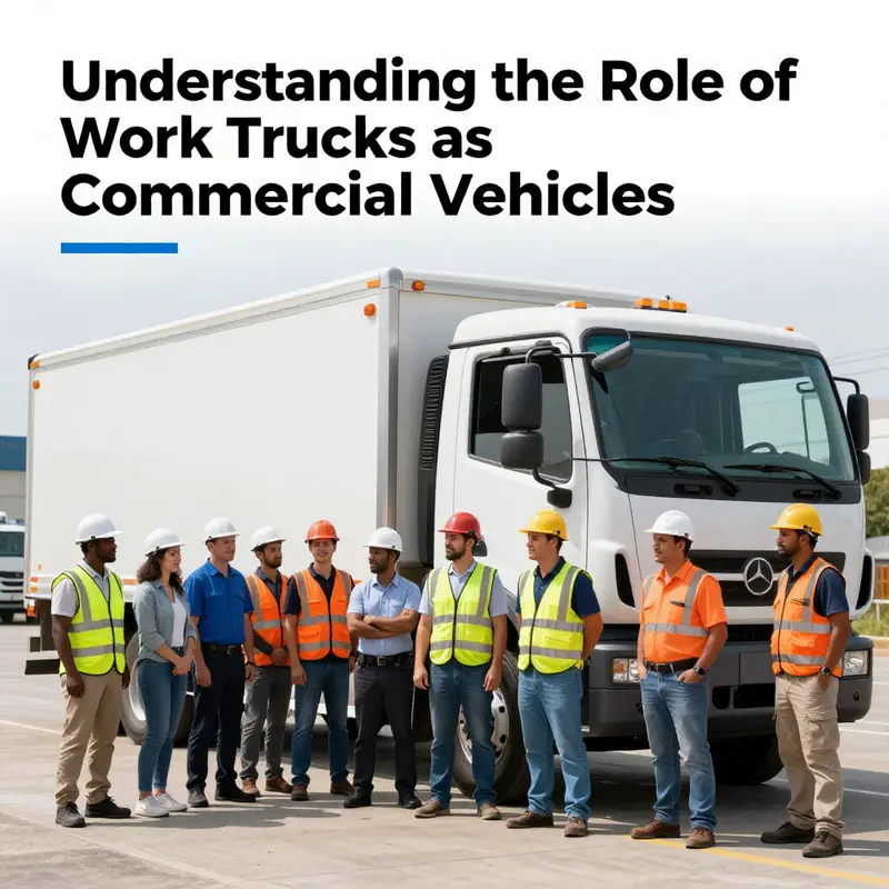 Various work trucks used in commercial settings, ranging from pickups to box trucks.