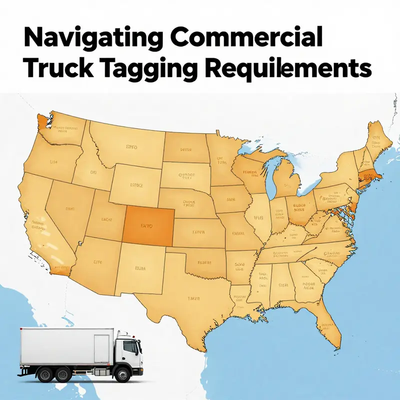 A truck by a GVWR scale emphasizing the weight criteria for commercial tagging.