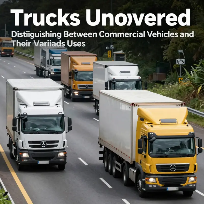 An image depicting multiple trucks of different types traveling on a highway, illustrating their diverse roles.