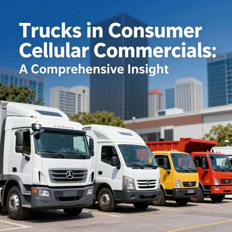 Diverse types of trucks used in consumer cellular commercials, highlighting their commercial applications.