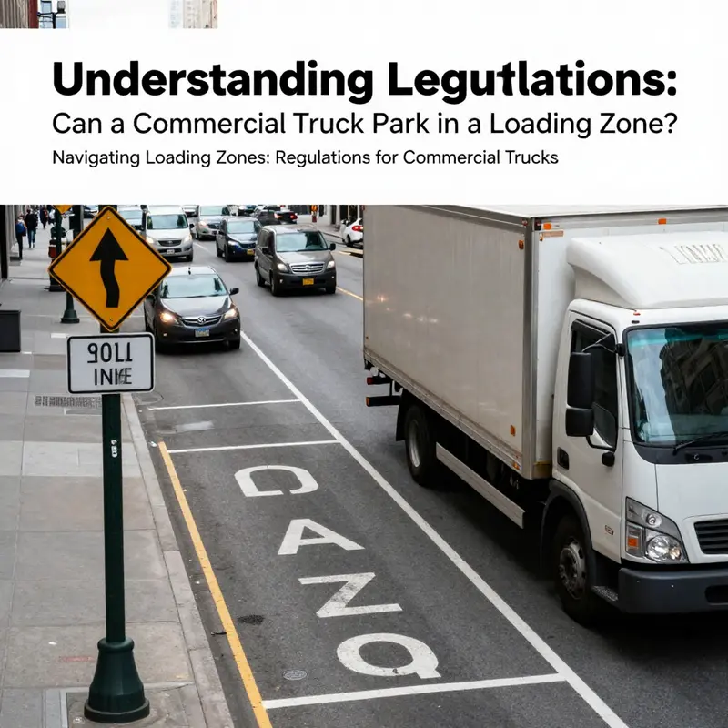 Illustration of a city loading zone with commercial truck parking violations.