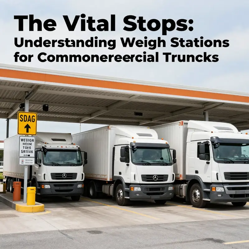 Various commercial trucks at a weigh station, showcasing the importance of compliance with weight regulations.