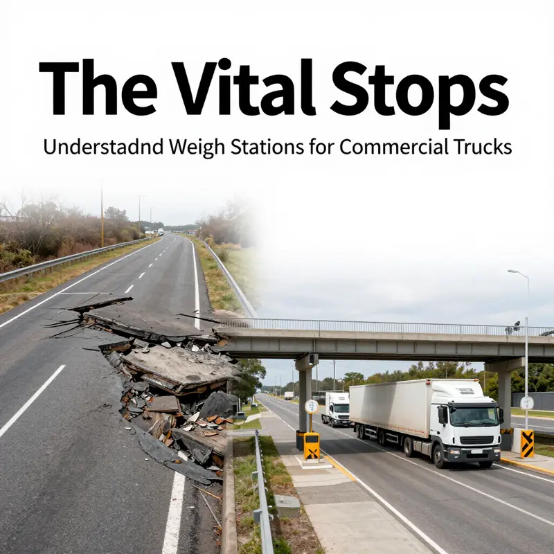 A commercial truck undergoing weight enforcement at a weigh station, highlighting compliance with legal limits.