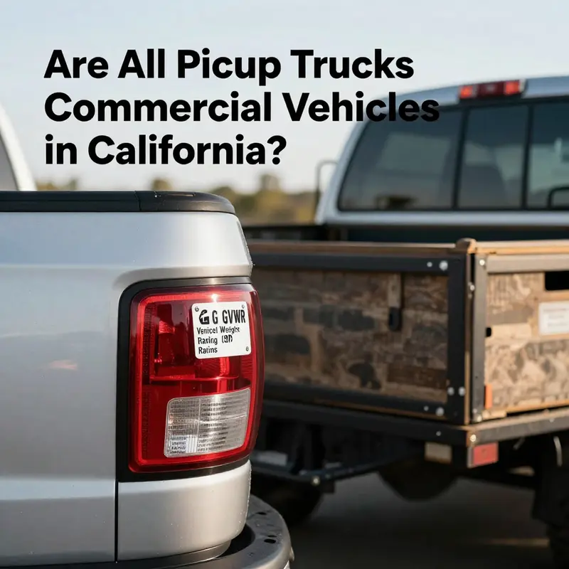 A visual representation of how pickup trucks are classified at the California DMV, highlighting the distinction between personal and commercial vehicles.
