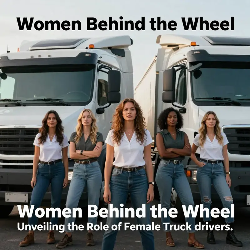A group of women truck drivers standing confidently next to their trucks, showcasing diversity and determination in the trucking field.