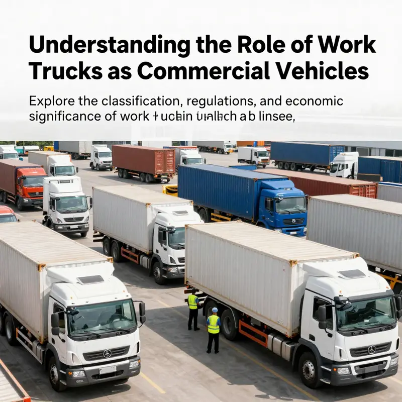 A panoramic view of a busy logistics hub showcasing multiple work trucks in action, emphasizing their role as commercial vehicles.