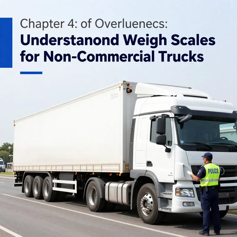 A non-commercial truck undergoing weight measurement on a scale.