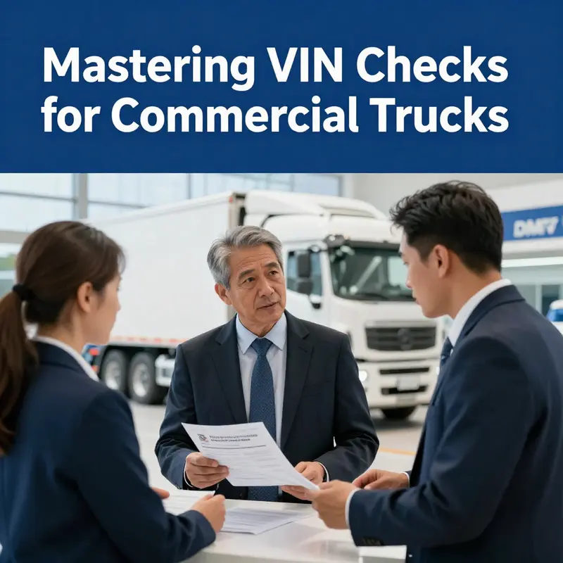 Inspecting the VIN on a commercial truck during a physical check.