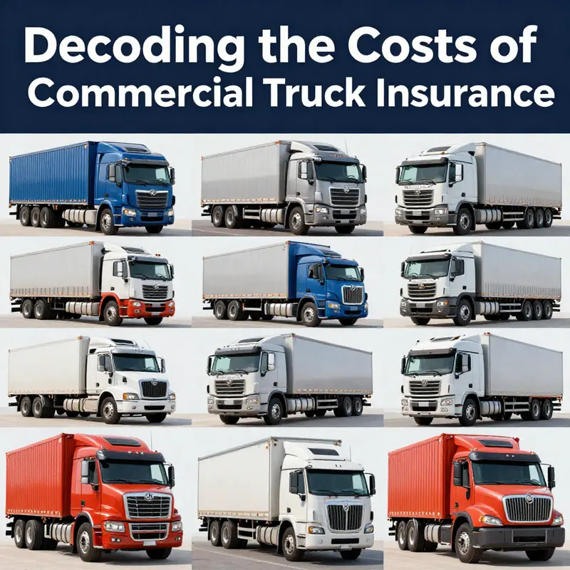 Visual representation of commercial truck types and their respective insurance costs.