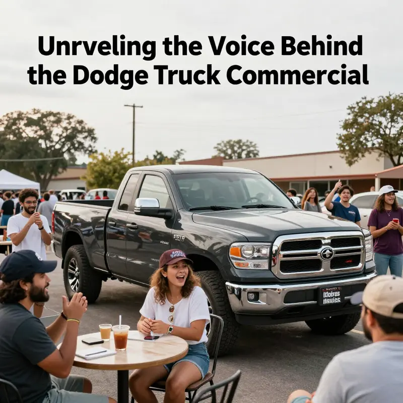 The iconic Dodge truck, synonymous with strength, accompanied by musical notes representing the catchy jingle.
