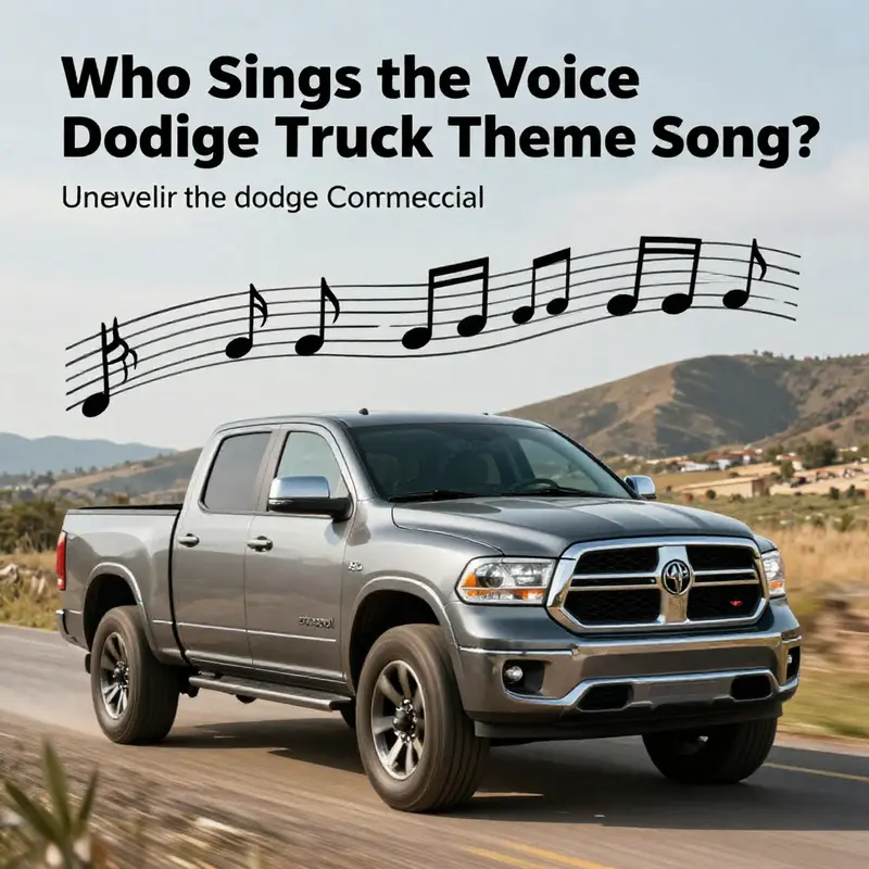 The iconic Dodge truck, synonymous with strength, accompanied by musical notes representing the catchy jingle.