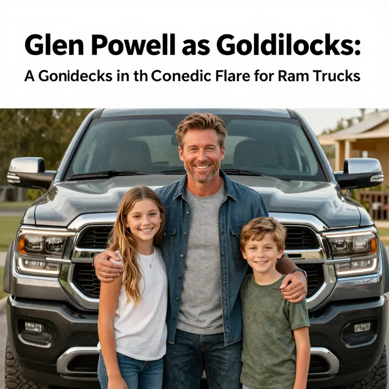 Glen Powell as Goldilocks reading a bedtime story in a familial and heartwarming scene.