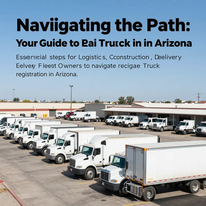 A wide-angle shot of commercial trucks lined up at a logistics center in Arizona.