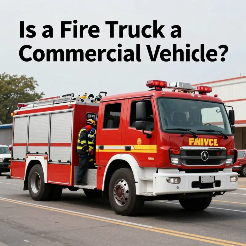 An illustration showcasing different types of commercial vehicles with a prominent focus on a fire truck.