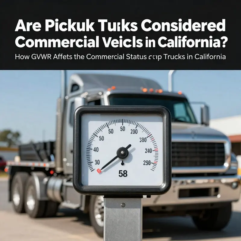A perspective of California roads showcasing various pickup trucks used for commercial purposes.