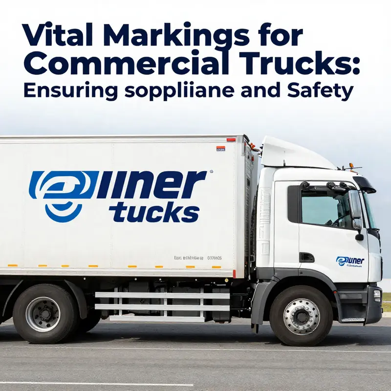 A commercial truck displaying essential regulatory markings for compliance.