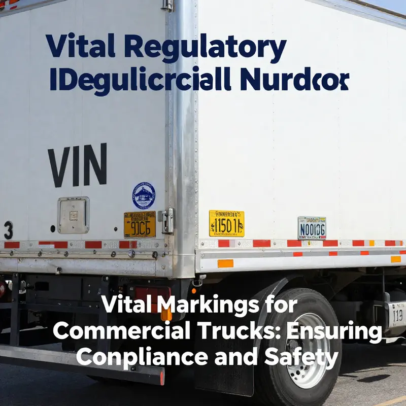 A commercial truck displaying essential regulatory markings for compliance.