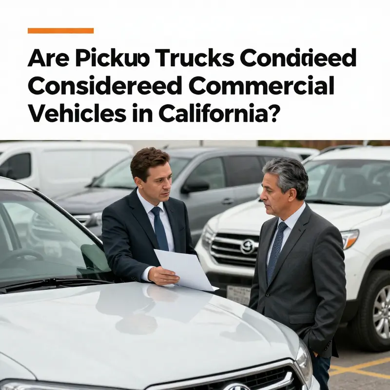 A perspective of California roads showcasing various pickup trucks used for commercial purposes.