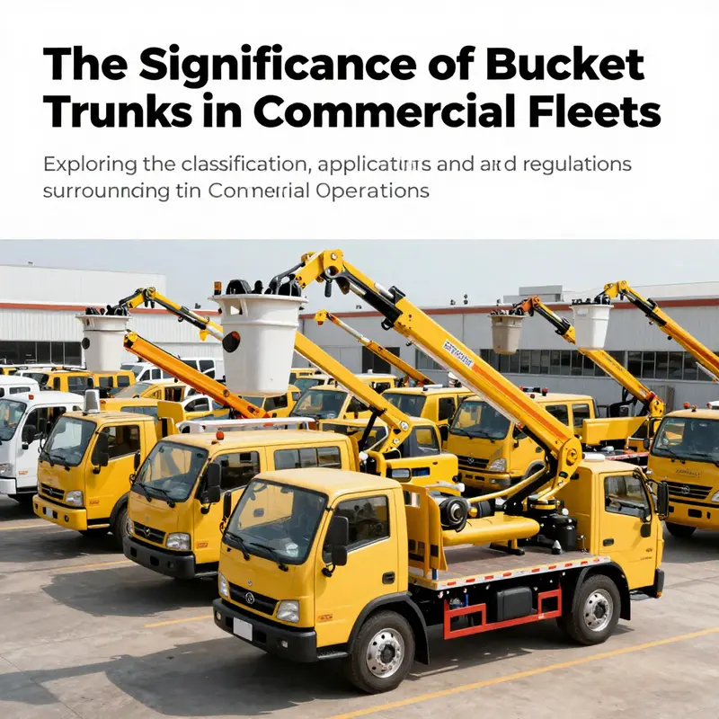 A lineup of bucket trucks parked, symbolizing their role in commercial vehicle operations.