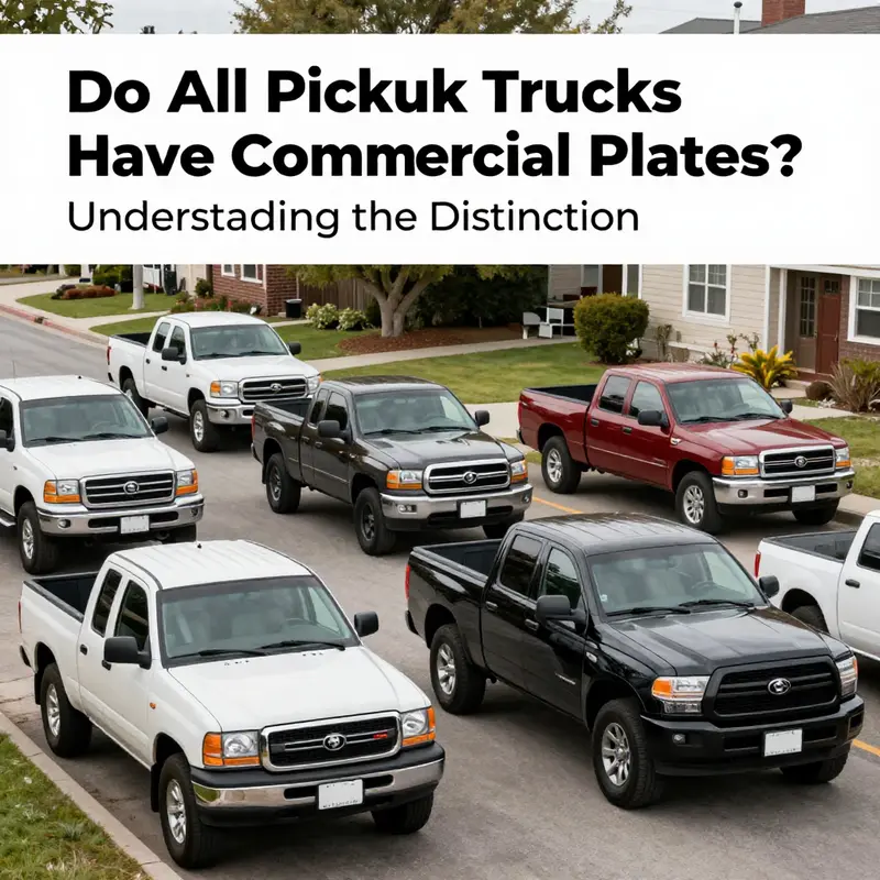 A variety of pickup trucks, illustrating the divide between personal and commercial use.