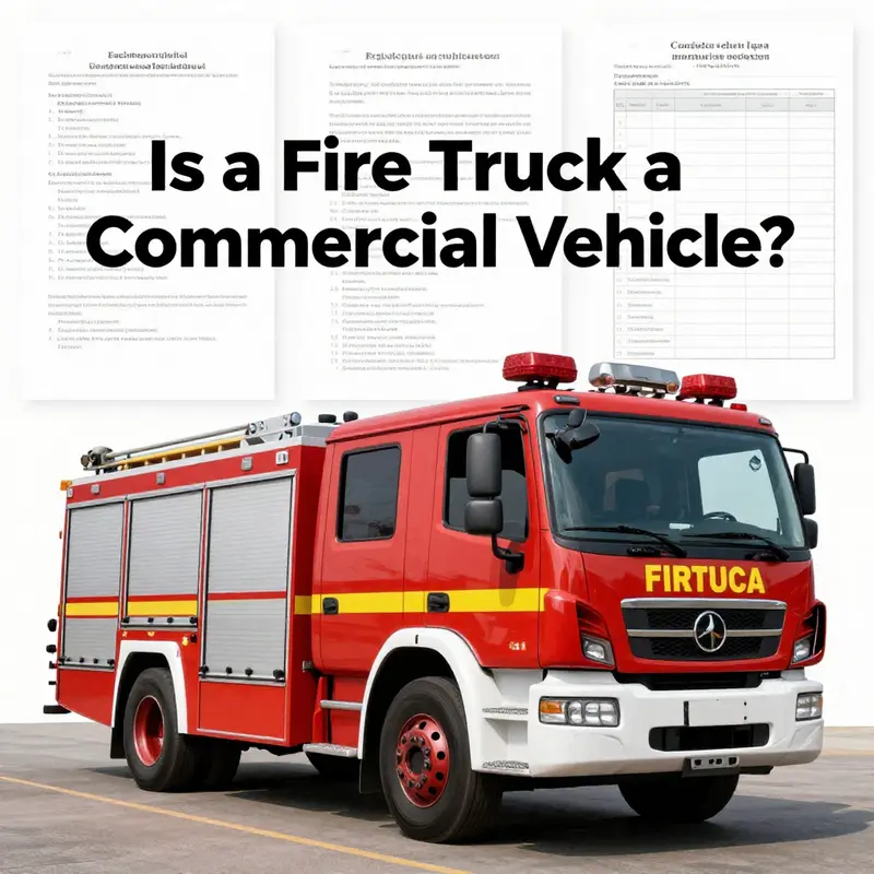 An illustration showcasing different types of commercial vehicles with a prominent focus on a fire truck.