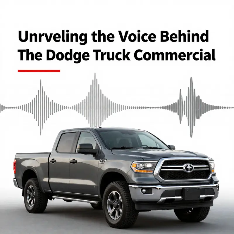 The iconic Dodge truck, synonymous with strength, accompanied by musical notes representing the catchy jingle.