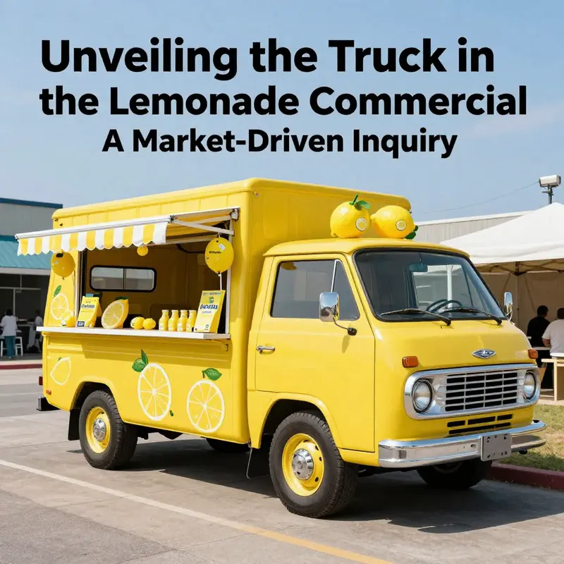 A lemonade stand paired with a classic truck, symbolizing the synergy of brand and vehicle in advertising.