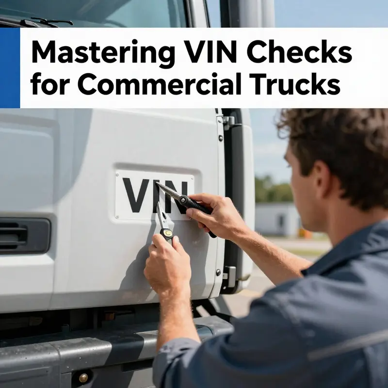 Inspecting the VIN on a commercial truck during a physical check.