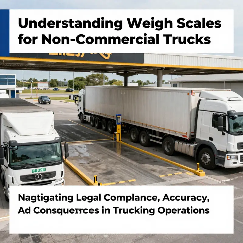 A panoramic view of a truck weigh station filled with non-commercial trucks, highlighting the importance of weight compliance and regulation.