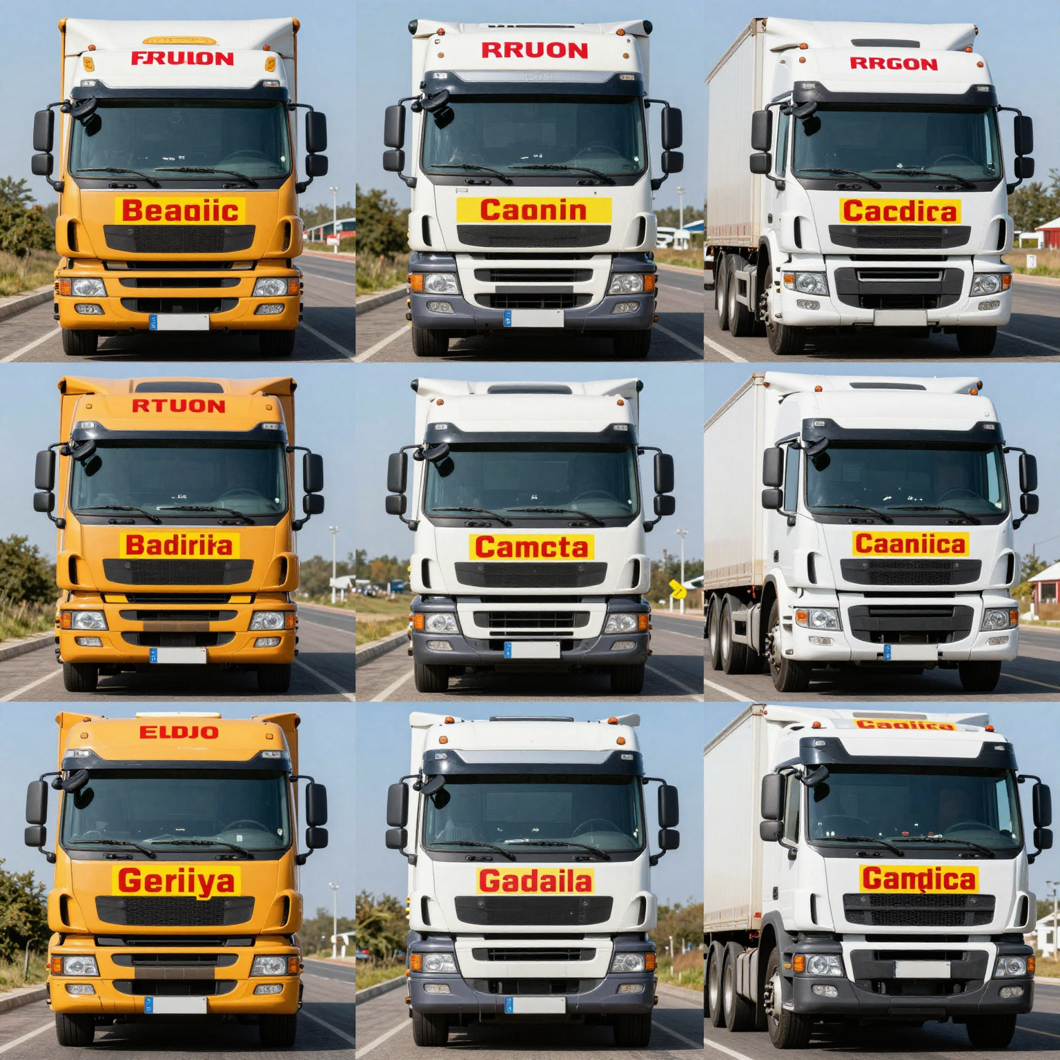 Commercial trucks with displayed example tags