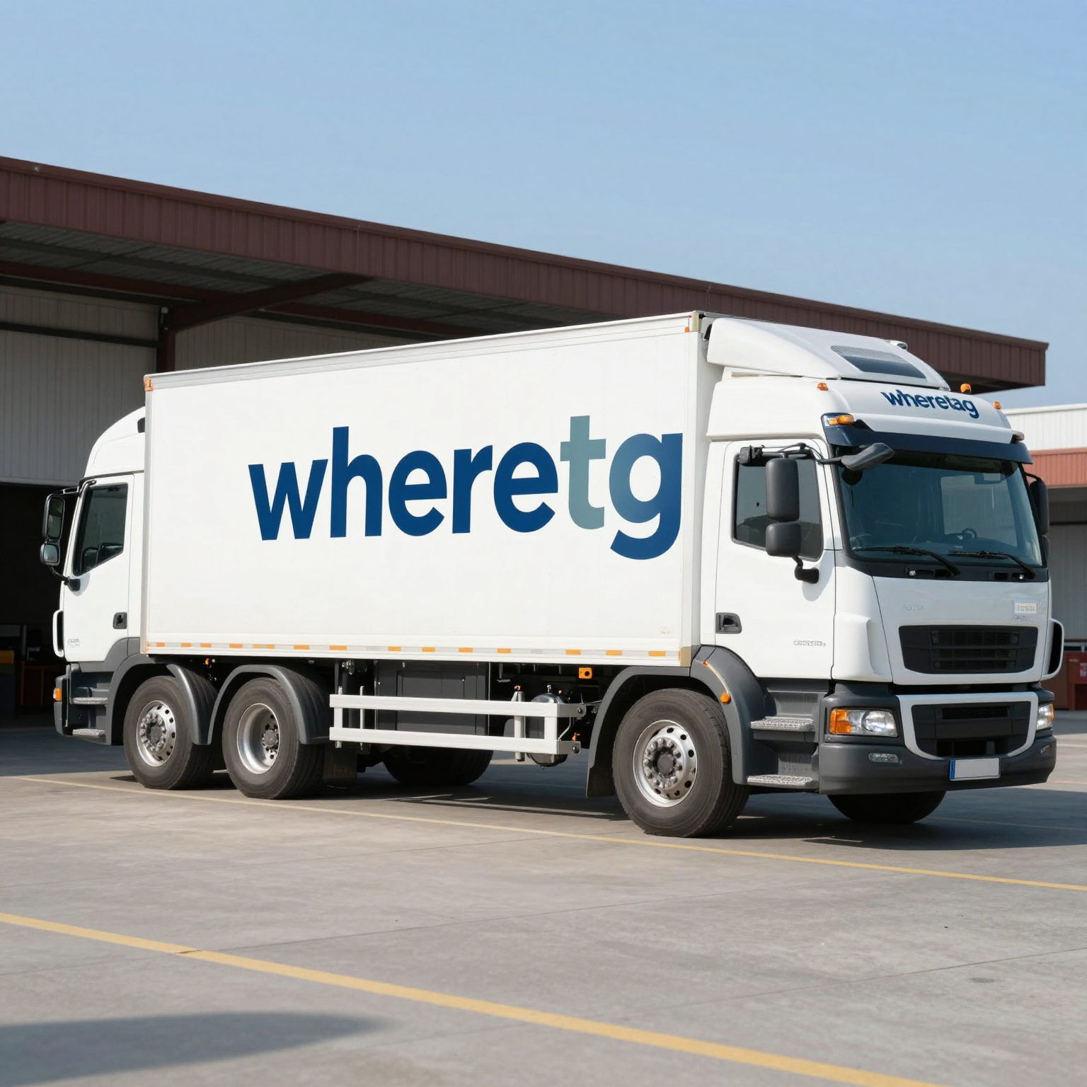 A commercial truck with a prominent 'where tag'
