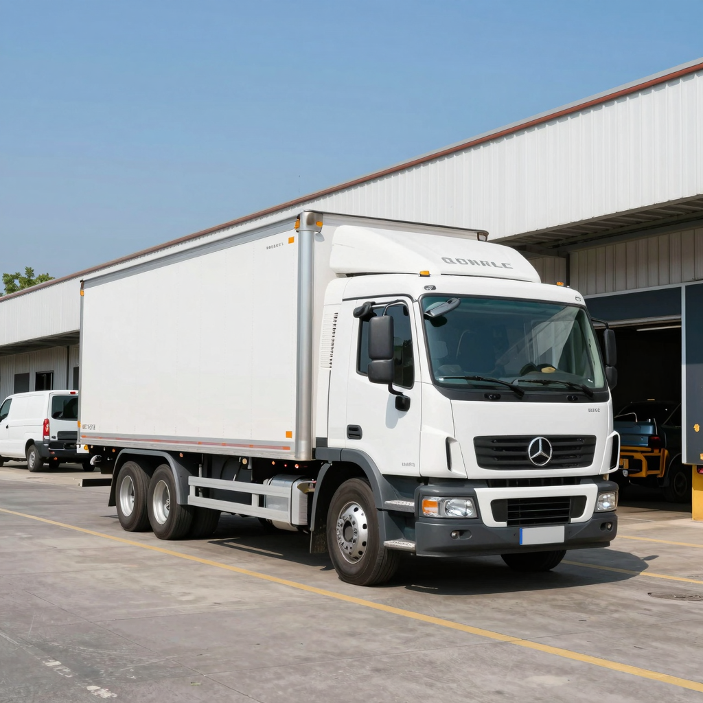 Commercial truck in a logistics setting