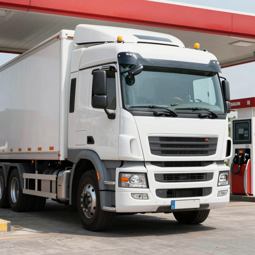 Commercial truck at a fueling station