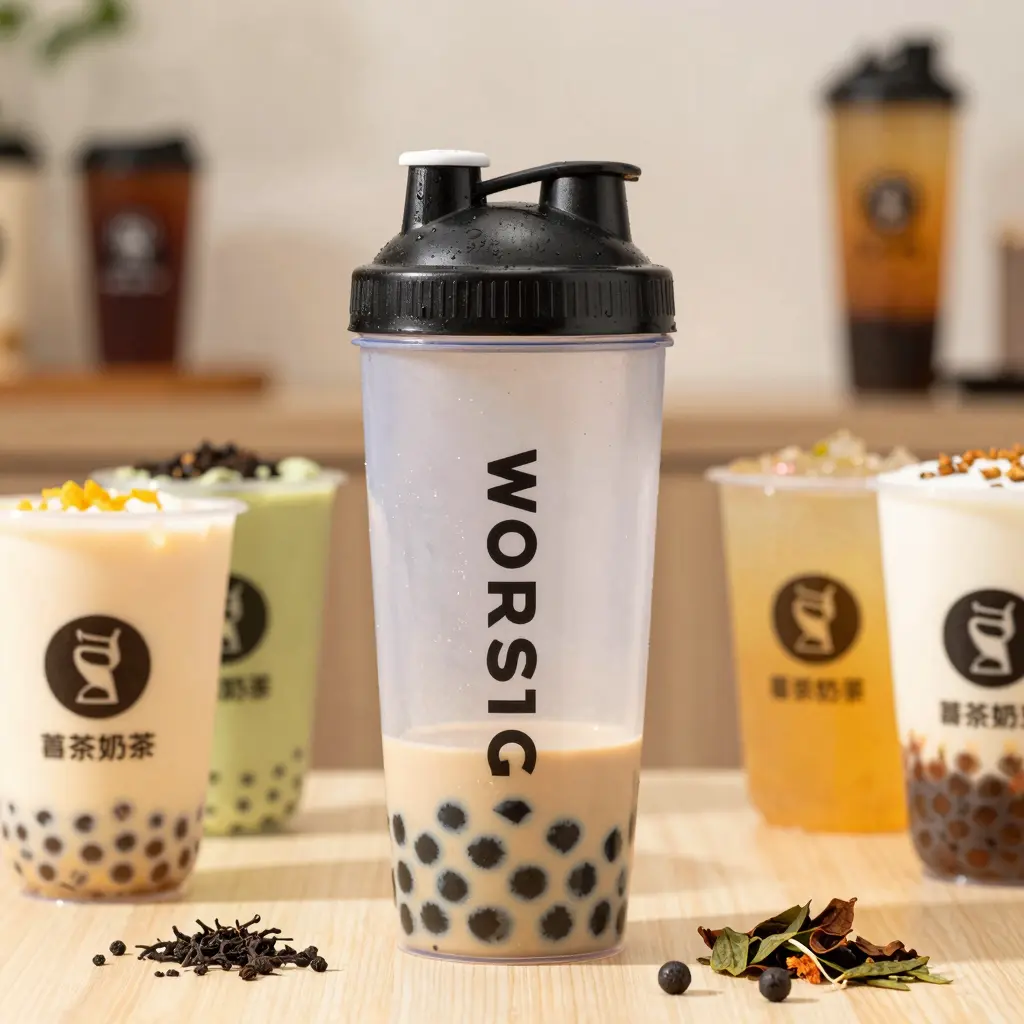 Plastic Shaker Container in a Vibrant Bubble Tea Setting