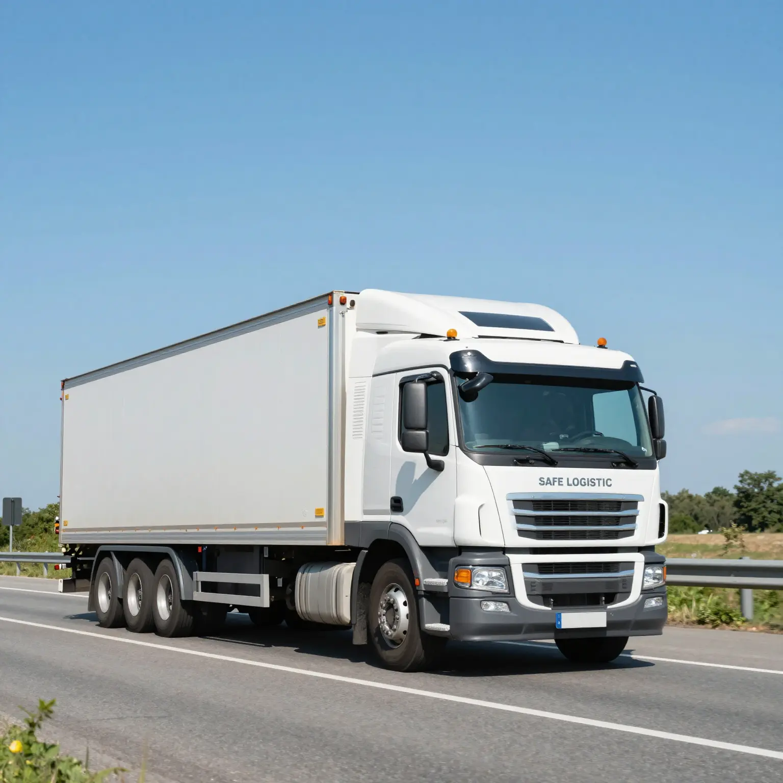 Truck on a highway under a clear sky