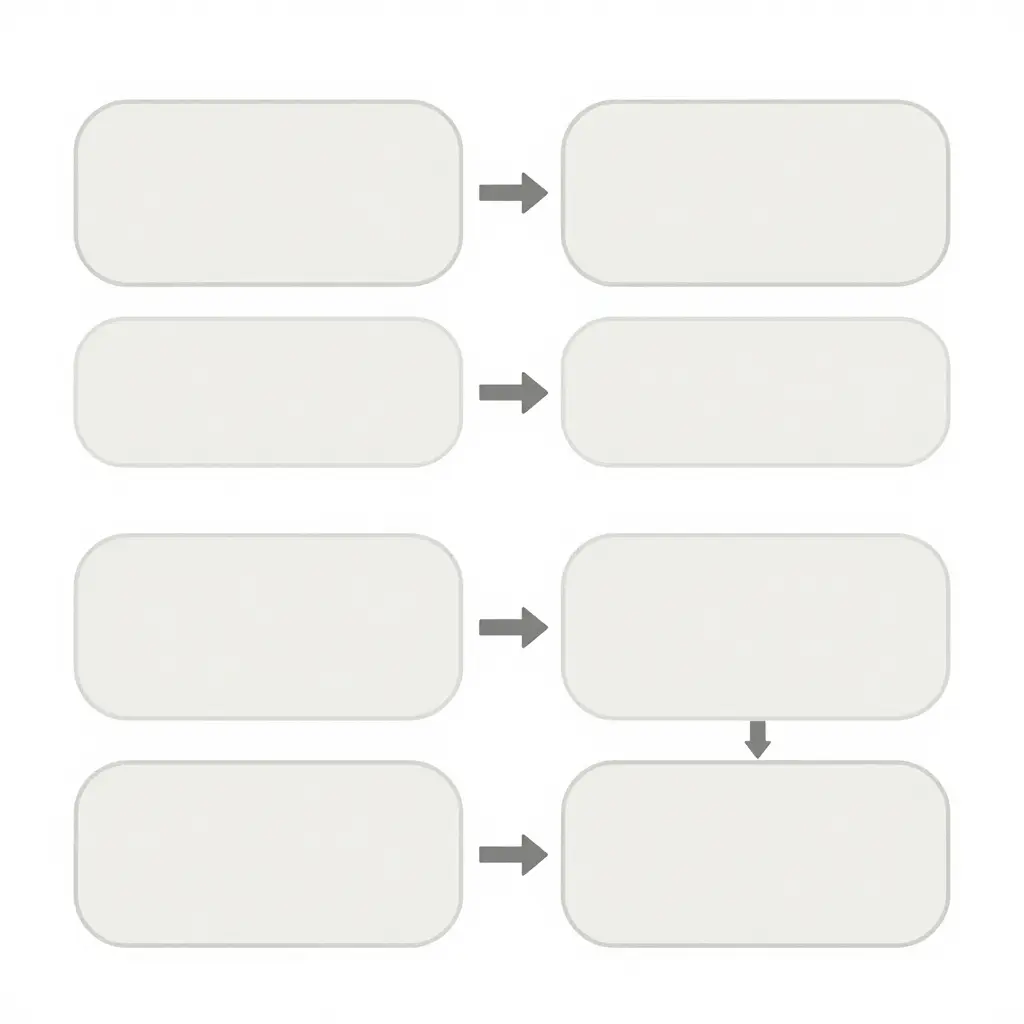 Simple 2D flat process flow diagram showing the standard repair workflow as six connected rectangular boxes joined by directional arrows: assess damage, check material, perform fit test, adjust holes or brackets, refinish, and reinstall.